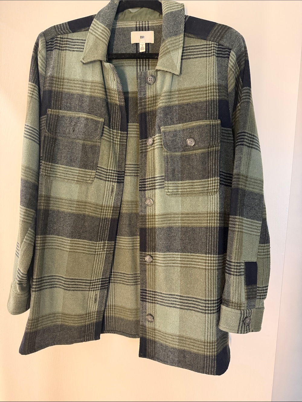 bp Olive and Black Plaid Button-Up Shacket